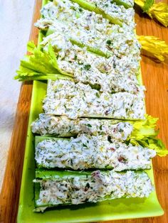 celery and cheese salad on a green plate