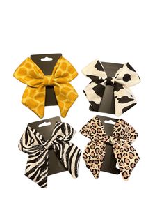 Animal Print Bows Perfect addition to any outfit. Kids love the fun patterns and designs.  Perfect for  kids birthday gifts, or  everyday wear. - Available in 4 Patterns {zebra, cow, leopard, giraffe} -Made from 100%cotton {giraffe bow made out of flannel} - Only available with Alligator clip  -All items are handmade and pattern/size may vary slightly -Size: Aprrox 4.5 inches Message us with any questions! Animal Print Hair, Leopard Print Bow, Bows Hair, Fun Patterns, Kids Birthday Gifts, Clip Hair, Bow Hair Clips, How To Make Bows, Cool Patterns