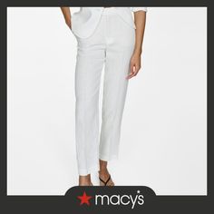 in stock Elegant Spring Pantsuit With Straight Pants, Elegant Summer Dress Pants With Pockets, Elegant Tailored Summer Dress Pants, Elegant Tailored Dress Pants For Summer, Elegant Pantsuit With Ankle-length Pants And Pockets, Elegant Ankle-length Pantsuit With Pockets, Classic Spring Linen Pantsuit, Classic Linen Pantsuit For Spring, Elegant Spring Linen Pantsuit