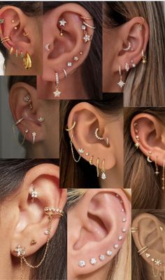 multiple images of different types of ear piercings