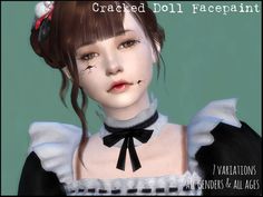 Sims 4 Face Paint, Sims 4 Cc Face, Creepy Doll Makeup, Cracked Doll, Cas Supernatural, Porcelain Dolls Value, Sims 4 Tattoos, Doll Tattoo