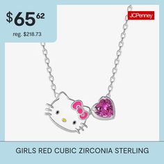 Bead Type: Cubic ZirconiaIncluded: 1 Necklace(s)Features: Quick ShipCharacter: Hello KittyJewelry Closure: Lobster ClaspLink Construction: SolidSetting: BezelStone Cut: HeartStone Millimeter Measurement: 5 Mm Length, 5 Mm WidthMetal Color: Silver ToneChain Length: 15 InchChain Width: .2 MillimetersChain Gauge: 010Pendant Length: 8mmPendant Width: 12.1mmChain Construction: CableCare: Wipe CleanStone Type: 1 Cubic ZirconiaMetal: Sterling SilverNecklace Type: Pendant NecklacesCountry of Origin: Im… Hello Kitty Jewelry For Valentine's Day Gift, Hello Kitty Sterling Silver Jewelry Gift, Pink Hello Kitty Sterling Silver Jewelry, Girls Red, Cat Pendants, Type 1, Pendant Necklaces, Cubic Zirconia, Hello Kitty