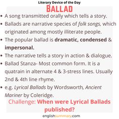 an article with the words ballad written in red and black, on top of it