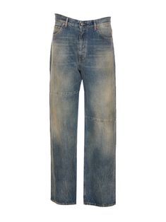 100% Cotton | MM6 Maison Margiela Men's Denim Jeans in Blue Sand | FW23/24 Margiela Archive, Margiela Jeans, Maison Margiela Men, Archive Fashion, Denim Jeans Men, Mm6 Maison Margiela, Luxury Retail, Straight Jeans, Oversized Fits