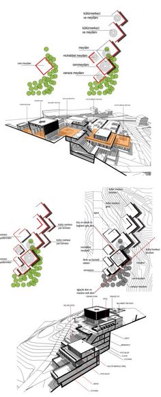 two diagrams showing the different sections of a building and how they are connected to each other