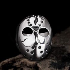 * Note: For back order items, please allow 14 working days of crafting time. Jason Voorhees is the main character from the Friday the 13th series. Jason's original mask was molded from a Detroit Red Wings goalie mask and would become a staple for the character for the rest of the series. Our designer designed a ring of Jason mask, recreating the mask from the movie. Add this ring to your cart if you like Jason Voorhees in the Friday the 13th series. Get yours today! Size: about 26mm high Weight: Japanese Demon Mask, Goat Mask, Viking Rings, Sugar Skull Ring, Jason Mask, Sterling Silver Skull Rings, Goalie Mask, Silver Skull Ring, Biker Jewelry