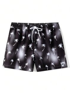 Men's Palm Tree Printed Drawstring Waist Loose Beach Shorts For Vacation Black Boho   Polyester Animal,Cartoon,Colorblock,Tropical,All Over Print  Non-Stretch  Men Clothing, size features are:Bust: ,Length: ,Sleeve Length: Black Boho, Loose Knit Sweaters, Animal Cartoon, Palm Tree Print, Men Beach, Printed Drawstring, Beach Shorts, Tailored Trousers, Mens Swimwear