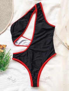 One-Shoulder Asymmetric Hollow One-Piece Swimwear - rrdeye Beach Mini Dress, Boho Style Dresses, Black Swimwear, Plus Size Swimsuits, Vacation Beach, Cozy Fashion, One Piece Swimwear, First Lady, Hot Springs