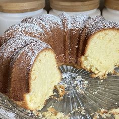 a bundt cake with one slice cut from it