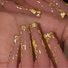 Custom Size And Shape Available Nails With Gold, Gold Acrylic Nails, Press On Nails Long, Nails Nude, Nails For Women, Nails Long