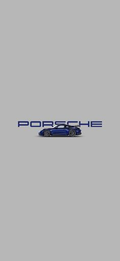 the porsche logo is shown in blue on a gray background with an image of a sports car