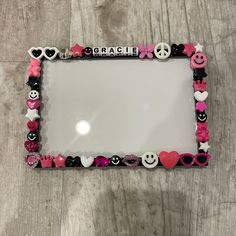 One of a kind custom frame in your choice of colors with fun beads, charms, rhinestones etc! Please note this item takes approximately 2 weeks to ship.  Frame size is 4x6 or 5x7. if you are looking for another size, please message me. additional fees will apply for larger size frames.  As of 11/28- only 5x7 is available. more 4x6 frames should be available mid/late December  Please familiarize yourself with my shop policies before purchasing. Teen Summer Crafts, Cadre Photo Diy, Pink Canvas Art, Picture Frame Crafts, 4x6 Frames, Picture Frame Colors, Cute Diy Room Decor, Bead Frame, Fall Scrapbook