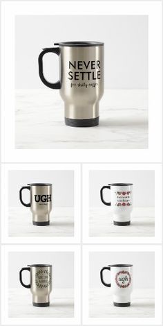 several different mugs are shown with the same logo on each one, and there is no image here to describe