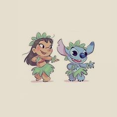 two cartoon characters, one with an elephant and the other with a plant on its head