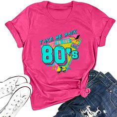 PRICES MAY VARY. MATERIAL: This 80s tshirt is made of high quality material, soft fabric with a Little stretchy, breathable and comfortable to wear, relaxed fit, o-neck short sleeve tees, soft material could make you feel more comfy and relaxed. FEATURES: Retro 80's printed pattern, short sleeves, crew neck. This take me back to the 80s shirt is sure to make you stand out in a crowd! Wear with leggings or skirt for a look that is as beautiful and fun as your personality! OCCASION: This theme 80' 80s Shirts Women, 90s Attire, Nostalgia Party, Women's 90s Outfits, Neon T Shirt, 80s Costumes, 1980s Outfits, Neon 80s, Back To The 90's