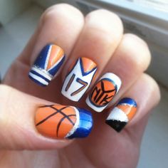 Basketball Nail Designs, Basketball Nails, Ny Knicks, Weak Nails, Fingernail Designs, Gel Nail Art Designs, Basketball Season