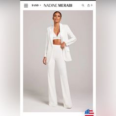 Selling A Nadine Merabi Charlotte Blazer And White Pant Combo (Used For My Courthouse Wedding) In Pristine Condition (Dry Cleaned - No Damage, No Stains). Blazer Is Size Xs (No Alterations) And Pants Are Size S (Hemmed Length, See Photo For Measurements). Super Flattering And Well Made. Set Retails For $785 New (Including Tax And Shipping From Uk) White Bra Top, Lulus White Dress, Nadine Merabi, White Corset Top, White Trousers, White Bras, Pants Design, Satin Material, White Blazer