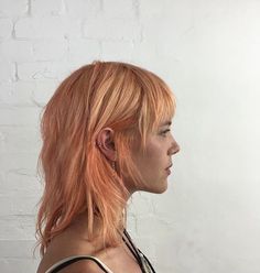 Shirt Bangs Long Hair, Peach Shag Hair, Short Shag With Highlights, Shullet Straight Hair, Feminine Mullet Modern Haircuts, Mia Regan Hair, Natalia Dyer Blonde, Long Mullet Hairstyle Women Straight, Thick Hair Shag Haircut