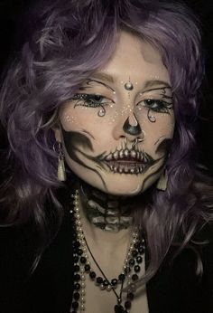 Skull Cowgirl Makeup, Hot Skull Makeup, Halloween Full Face Makeup, Goblin Makeup, Hot Clown Makeup, Pretty Skeleton Makeup, Gore Makeup, Punk Makeup