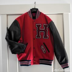 Design yours at LetterCustom.com  #herrimanhighschool, #lettermanjacket, #leatherjacket Highschool Jacket, Varsity Outfit, Baseball Jacket Outfit, Senior Jackets, Varsity Jacket Outfit, School Shirt Designs, Chenille Patches, Jacket Outfit Women, Varsity Letter