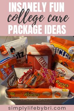 fun college care package ideas Summer Camp Care Package, College Gift Baskets, College Apartment Bathroom, Diy Care Package, College Snacks, Care Package Ideas, College Mom