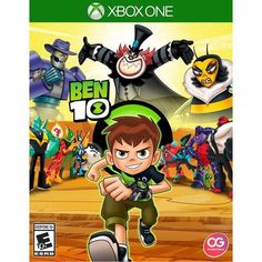 an image of ben 10 on the cover of a playstation 4 game, with characters behind it