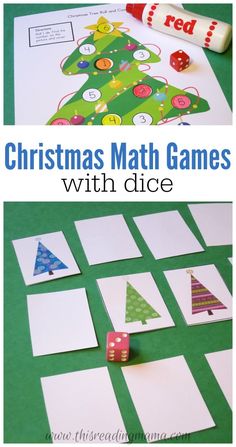 christmas math games with dices on the table