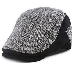 a black and white plaid hat on a white background