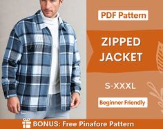 a man wearing a plaid jacket with the text zipped jacket s - xxl beginner friendly