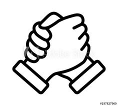 two hands holding each other in black and white line art style on a white background