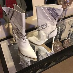 Brand New No Box. Size 8.5 But Fit Like An8. White Synthetic Ankle-high Boots, White Closed Toe Party Boots, White Closed-toe Party Boots, White Synthetic Boots For Party, White Synthetic Party Boots, Trendy White Closed Toe Boots, White Leather Party Boots, Chic White Boots For Party, Chic White Party Boots