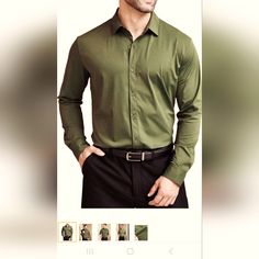 Coofandy Mens Dress Shirts Long Sleeve Wrinkle Free Shirts Regular Fit Button Down Business Formal Shirts Fabric Type 74%Nylon26%Spandex Green Collared Shirt For Semi-formal Occasions, Stretch Business Casual Shirt, Green Slim Fit Button-up Shirt, Green Slim Fit Button-up Top, Green Button-up Business Top, Green Long Sleeve Business Top, Green Long Sleeve Tops For Business, Business Long Sleeve Green Shirt, Business Green Long Sleeve Shirt