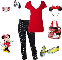 "Minnie Mouse Outfit" by teeg70 on Polyvore Minnie Mouse Halloween Costume, Disneybound Ideas, Minnie Mouse Outfit, Outfit Disney, Mouse Outfit, Minnie Mouse Outfits, Yellow Flats, Minnie Mouse Halloween, Disneyland Outfits