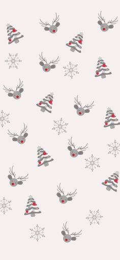 a white background with reindeers and snowflakes on it's sides, all in grey and red