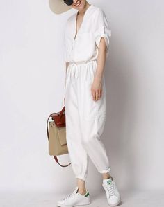 Casual loose linen jumpsuit linen overall women wide legged | Etsy Linen Jumpsuit For The Beach, White Relaxed Fit Jumpsuit For Vacation, Casual White Overall Jumpsuits And Rompers, Casual White Jumpsuits And Rompers For Loungewear, Casual White Jumpsuits And Overalls, White Casual Overalls And Rompers, Relaxed Fit Linen Short-sleeved Jumpsuit, Relaxed Fit Linen Jumpsuit With Short Sleeves, Relaxed Fit Linen Jumpsuits And Rompers With Short Sleeves