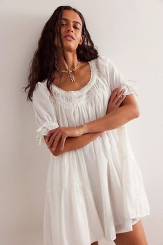 Sandy Shores Babydoll Dress | Free People Doen Dress Street Style, Pressure Oc, Babydoll Dress Outfit, Free People White Dress, Hoop Dress, White Babydoll Dress, Babydoll Dresses, Cute Casual Dresses, Sleeveless Knit Dress