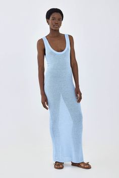 Deep scooped crochet maxi dress. Material that hugs the body, ultra flattering. Round neck cleavage. Sleeveless. Ribbed finish. Full length. The simplest and chicest way to elevate your summer look. Simply throw on the crochet maxi dress over your favorite swim set, add a pair of slides and sunnies and you are beach re Elegant Summer Seamless Maxi Dress, Seamless Summer Maxi Dress, Chic Seamless Maxi Dress For Spring, Seamless Maxi Dress For Summer, Summer Scoop Neck Maxi Dress, Scoop Neck Summer Maxi Dress, Summer Maxi Dress With Scoop Neck, Seamless Stretch Maxi Dress For Summer, Chic Seamless Maxi Dress