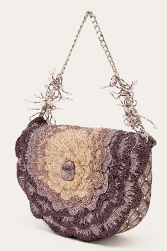 Amethyst bag with floral hand embroidery using beaded highlights. Comes along with a detachable embellished chain shoulder strap and an extra metal chain strap. - Aza Fashions Glamorous Embellished Bags, Luxury Embellished Shoulder Bag, Purple Evening Shoulder Bag, Elegant Hand Embellished Shoulder Bag For Evening, Formal Purple Embellished Bag, Purple Beaded Evening Bag, Embellished Purple Evening Bag, Purple Embellished Evening Bag, Elegant Embellished Purple Bag