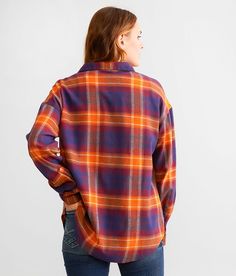 BKE Plaid Boyfriend Shirt - Orange/Blue X-Small, Women's Burgundy Oversized button down shirt Bust measures 44 on size small Body length 26 on size small. Layering piece(s) and/or accessories sold separately.. 100% Cotton. Machine wash cold with like colors. Use only non-chlorine bleach if needed. Tumble dry low. Steam iron low if needed.. Measurements: Bust -Fullest part of bust with arms at sides. Waist -Circumference of natural waist: above belly button below rib cage. Hips -Standing with fee Everyday Shirt With Shirttail Hem For Fall, Shirt With Shirttail Hem For Everyday Fall, Fall Shirt With Shirttail Hem For Everyday, Everyday Fall Shirt With Shirttail Hem, Fall Casual Button-up Shirt, Trendy Shirt For Casual Gatherings In Fall, Trendy Shirt For Casual Fall Events, Plaid Relaxed Fit Blouse For Fall, Fall Shirt With Buttons And Shirttail Hem