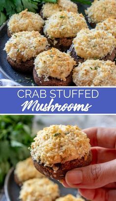 crab stuffed mushrooms on a plate with parsley