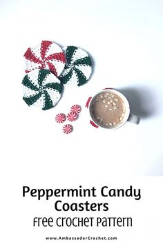 peppermint candy coasters with free crochet pattern