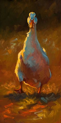 a painting of a duck standing in the grass