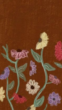 a painting of flowers on a brown background