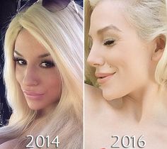 before and after photos of a woman with blonde hair