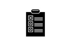 a black and white icon of a clipboard with check boxes on it's side