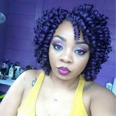 Crochet braids #purple Braids Hairstyles With Bangs, Braids Purple, Short Bob With Bangs, Short Bobs With Bangs, New Natural Hairstyles, Curly Crochet Hair Styles, Bob Hairstyles With Bangs, Bangs Hairstyles