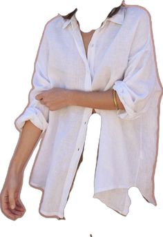 White Linen Shirt For Daywear, Classic Long Sleeve Blouse For The Beach, Oversized Linen White Blouse, Chic Solid Linen Shirt, White Linen Button-up Blouse, White Linen Summer Blouse, White Summer Linen Blouse, Effortless White Shirt For Spring, Effortless White Spring Shirt