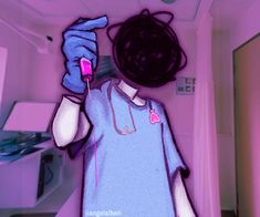 a drawing of a person holding a toothbrush in their hand and wearing a blue shirt