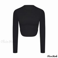 Olivia Mark - High-Quality Irregularity Feminine Exposed Waist Long Sleeve Sports Top with Chest Pad for Yoga, No Need for Additional Undergarments Long Sleeve Sports Top, Yoga Attire, Yoga Sports Bra, Yoga Tank Tops, Long Sleeve Turtleneck, Black Sports Bra, Active Wear Outfits, Yoga Tops, Sports Top