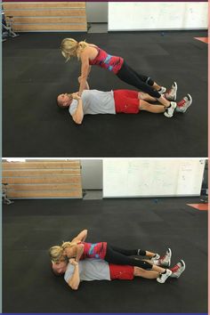 a woman is doing an exercise on the floor